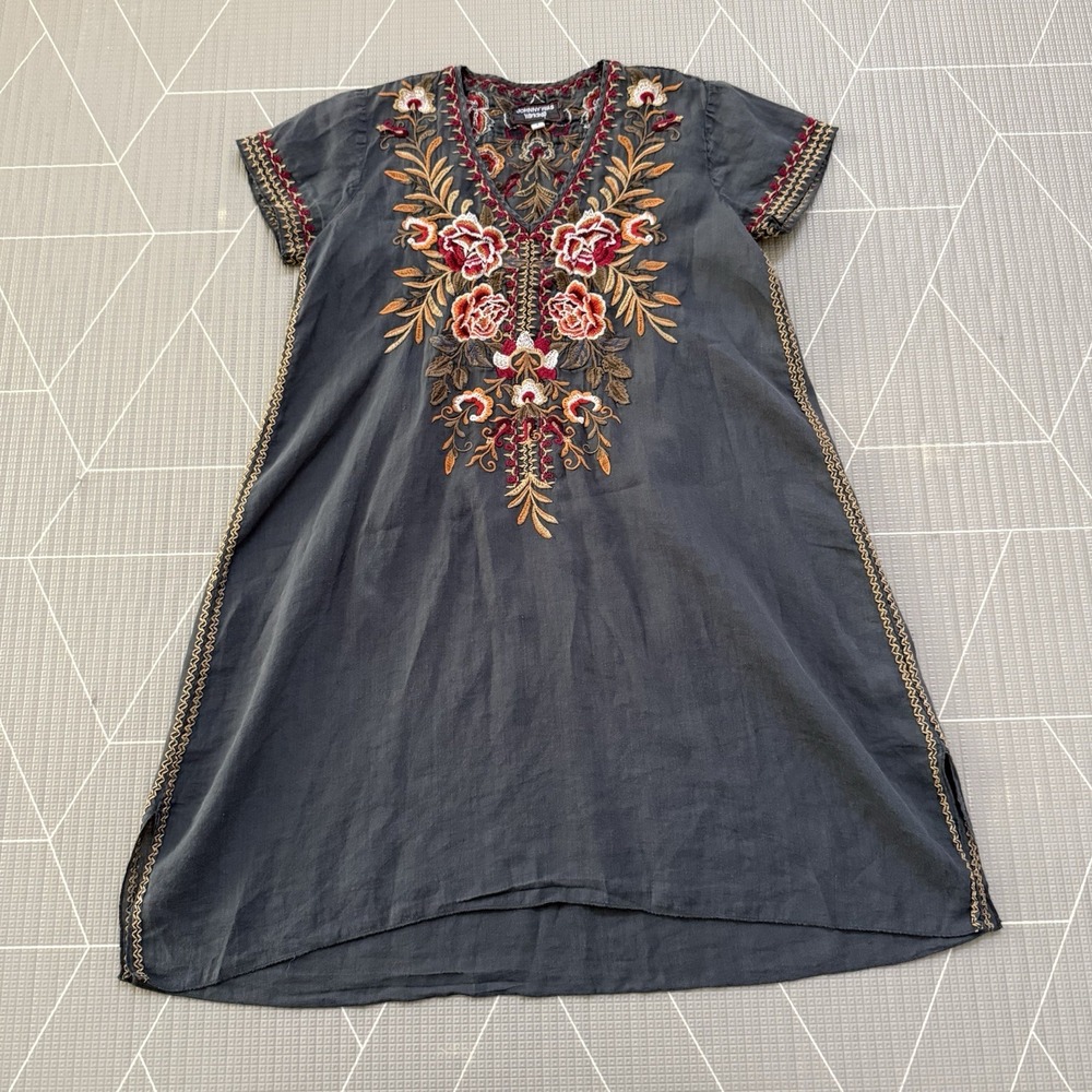 Johnny Was Tunic Dress Sizeβ Small Gray With Floral Embroidery